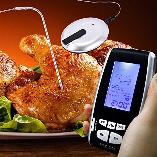 Grillthermometer, Elinker Funk Ofenthermometer und Zeitmesser mit Großer LED Anzeige, Wireless BBQ Thermometer Bratenthermometer (Silber und Schwarz) - 2