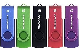 SIMMAX Memorias USB 5 Piezas 16GB USB 2.0 Stick Giratoria Flash Drive Pendrives Almacenamiento Datos (16GB Azul Verde Negro Rojo Púrpura)