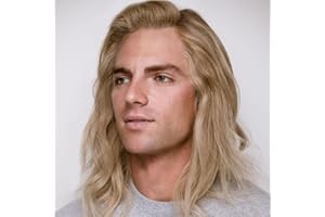 BEWEIG Hombres pelucas rubias largas pelucas rectas largas en el medio de una peluca para el cabello resistente al calor fiesta diaria