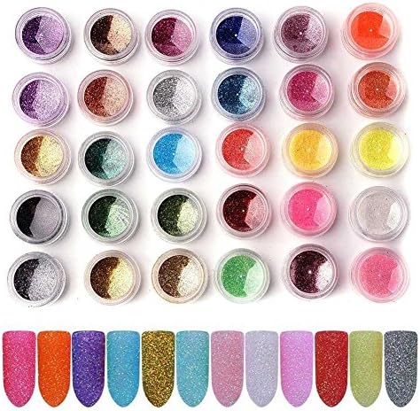 HUUATION Colorful Fine Dust Glitter Pot Shining Nail Powder Nail Pigment Nail Art Face Body Eye Shadow Craft Iridescent Cosmetic 15pcs