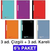 Etika A4 Dikişli Okul Defteri 6'lı PAKET &ndash; 3 &Ccedil;izgili &amp; 3 Kareli | 1. Hamur kağıt &amp; tel dikiş cilt. 120 sayfa - 60 yaprak topl