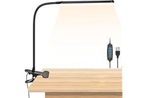 OGVDOE Lampe de Bureau LED Lampe de Lecture Flexible 360° Lampe de Bureau à Pince USB Rechargeable Lampes Clips 3 Couleurs et 10 Luminosités pour le Bureau le Chevet l'étude