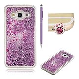 SKYXD Samsung Galaxy J3 2016 Funda, Púrpura Fluido Líquido Dinámico Arena Movediza Estrella Corazon Quicksand Carcasa Bling Glitter Brillante Caso Ultra Delgada Slim Transparente Silicona TPU Cubierta Parachoque Case Cover + Lápiz Tactil Púrpura + Tapón Antipolvo Corona Violeta