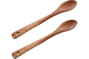 STYQUENZER Lot de 2 cuillères en bois pour la cuisine, cuillère à miel à long manche, grandes cuillères de service antiadhésives, ustensiles de cuisine pour servir, mélanger, manger