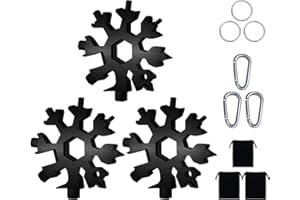 SUOKOUN 3 Stücke 18 in 1 Schneeflocken Multi-tool mit Karabiner und Schlüsselring, Geschenke für Männer, Edelstahl Tragbare Schneeflocken Multifunktionswerkzeug für Outdoor Abenteuer Camping (Schwarz)