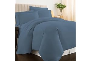 PIZUNA LINENS Pizuna Copripiumino Matrimoniale Cotone 240x200 cm Dusty blue, 400 fili con trama Raso in 100% Cotone a fiocco lungo Copripiumino 240x200 con 2 federe 50x80 (Biancheria De Letto Dusty blue)