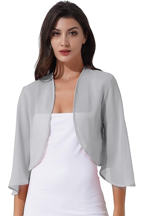 Aislor Women 3/4 Sleeve Sheer Soft Chiffon Bolero Shrug Open Front Jacket  Cardigan Cover Ups Black F S : Amazon.co.uk: Fashion