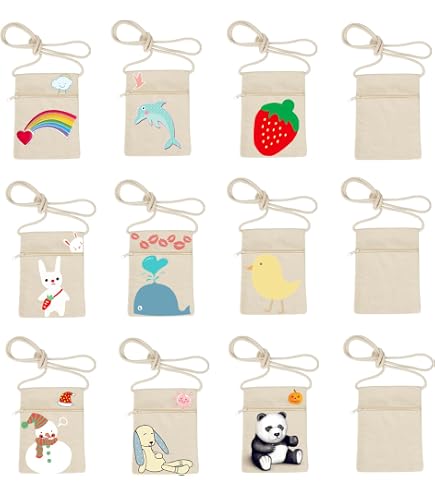 Baker Ross Kit 4 Borse A Tracolla In Tinta Unita Per Bambini Da Dipingere E Personalizzare, Con Cerniera E Tracolla, Attività Creativa Fai Da Te