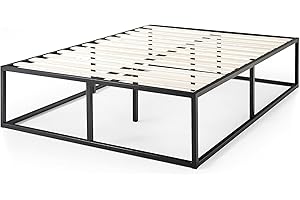 Zinus Joseph Cama 135x190 cm - Altura 46 cm con almacenamiento debajo de la cama - Marco de la cama de plataforma de metal con soporte de listones de madera - Negro