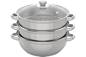 KOLHGNSE 3-Schicht-Edelstahl-Dampfgarer mit Glasdeckel Dampfgarer Suppentopf Gemüse Fleischtopf Edelstahl Küchenkochgeschirr Hot Pot Induktion/Gasherd Schnellkochtopf Zuhause 28cm