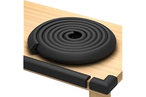 KOMFORTOLOGY Baby Proof Corners and Edges with Furniture Corner & Edge Safety Bumpers, Impact-Absorbent 15ft Bumper & 4 Foam Corner Protectors, Cushy, Thick, Odorless Table Edge Protectors for Baby, Child | Black