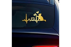 Nouiroy Autocollants en vinyle réfléchissant pour voiture, chaton coquin avec papillon et battement de cœur Doré brossé