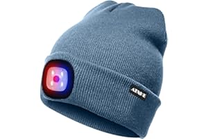 ATNKE Bright LED Lighted Beanie cap Unisex Ricaricabile Beam Hat Red e Blue Glow Flashing Alarm Bulb Headlamp
