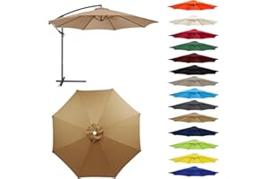HonunGron Auvent De Remplacement pour Parasol 2,0/2,3/2,5/2,7m/3,0m, 6 Baleines/8 Baleines Toile De Parasol Déporté Remplacement Pour Cour,Jardin,Plage, Protection UV 50+ (3.0m-6 ribs,Kaki)