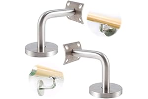 Mon3trYYDS Argent Supports de Rail d'escalier INOX 2 Pièces Muraux Main Courante pour Fixation Murale Support Mural Garde-Corps Rampes, Couloir et Muraux, 1,97 x 2,36 pouces, (Universal)