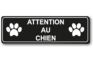 MYGOODPRICE Plaque gravée personnalisée autocollante logo ATTENTION AU CHIEN + logo pattes de chien - 13x4 cm Noir