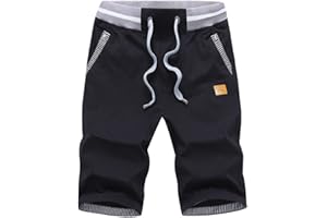 Tansozer Pantalón Corto Algodón Casual de Verano para Hombre con Cordones Elásticas Ajustable Cintura Bolsillos
