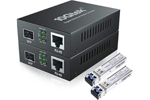 10GTEK [2 Pack] Gigabit Ethernet Media Converter with a 1Gb SFP LX LC Singlemode Module, 10/100/1000M RJ45 to 1000Base-LX, up to 20km, with a British Power Supply