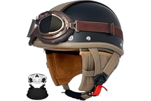 SYEBVTQ Vintage Deutsche Motorrad Halbhelme Halbschalenhelm ECE-Zertifizierung Motorradhelm für Herren Chopper Helm mit Sonnenbrille Jethelm Retro, Scooter Helm, Cruiser Moped Offenem Helm
