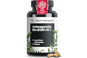NATURAL ELEMENTS Ashwagandha Bio KSM-66 en Gélules Extra Fort 600mg par dose journalière – 180 Gélules Vegan – 100% Végétalien Certifiée Sans Additifs Artificiels