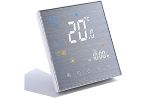 Qiumi Termostato WiFi Termostato de Agua programable de WiFi Pantalla LCD El Controlador de Temperatura Funciona con Amazon Alexa Google Home 5A 220V, Innovación Panel Cepillado(Brillo Ajustable)