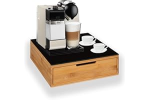 OWIJI Portacapsule Bambù Con Cassetto Scomparti Caffè Organizzatore Capsule Cialde Tisane Tè Bustine Di Zucchero Bicchierini 30x30x10Cm