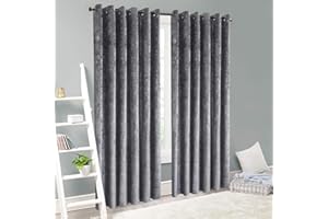 XXR LUXURY CRUSHED VELVET CURTAINS LINED EYELET RING TOP UK SIZES (Silver, 66x90'')