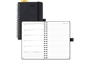 POPRUN Agenda Settimanale 2025 Piccola Spirale 16 x 10,5 cm, 1 Pagina a Settimana con 1 Pagina di Appunti, Righello Segnolibro, Copertina Morbida, Carta Spessa da 100 GSM EU, Nero