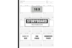 Storyboard Notebook: 16:9 Frame Picture Book For Writers, Film Makers, Blank Storytelling Sketchbook, 9x9 Story Board Layout Templates, 8.5 x 11 Size ... Film Writing Sheets For Men, Women, Kids