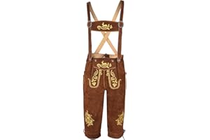 Bavarianland Men,s Lederhosen Real Suede Leather with Matching Suspenders Shorts (UK 34 inch/EU 50, Brown)
