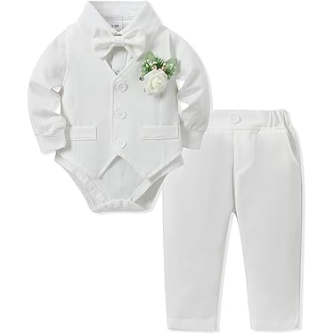 Baby Jongens Kleding Set Pak Peuter Gentleman Lange Mouw Romper Shirt Broek Vest Vlinderdas Feestelijke Doop Bruiloft Grijs, 18-24 maanden
