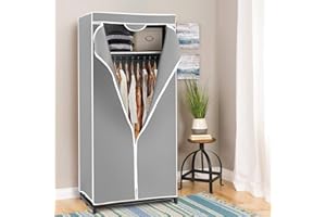 COSTWAY Fabric Wardrobe, Portable Single Clothes Closet with Hanging Rail, Foldable Garment Storage Cabinet Space Saving Organiser for Bedroom Cloakroom Dorm, 75 x 50 x 172cm (Grey)