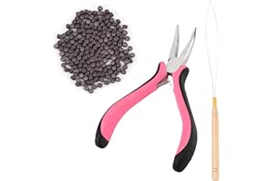 Vlasy Hair Extensions Tools Kit,Professional Tools with Hair Extension Pliers Pink,Loop Threader and 100PCS 3.0mm Silicone Hair Extension Rings Beads Links (Brown)