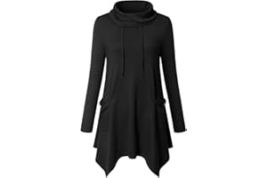 Amrto Damen Tunika Longpullover Turtleneck Langarm Shirts Bluse Casual Pullover Mit Taschen Lange Sweatshirt mit Asymetrischem Saum