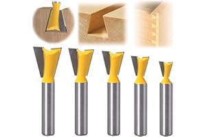 LHLWCCP 5 pezzi Punta per Router a Coda di Rondine, Frese per Legno con Gambo da 8mm, Frese Professionali per Fresatrice Verticale Legno, 1/4" 1/2" 3/8" 5/8" 3/4" Frese Professionali per Lavorazione del Legno