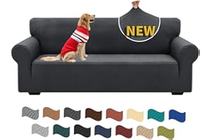 XINEAGE Funda de Sofá 3 Plazas, Fundas Sofa Elasticas para Salón, Fundas de Sofa Ajustables, Funda de Sofá Jacquard para Perros/Mascotas, Protector Sofa Antideslizante (3 Plazas, Gris Oscuro)