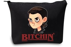 LEVLO Eleven Quote - Bolsa de maquillaje con cremallera para fans de la serie de televisión, bolsa de maquillaje con cremallera para mujeres y niñas, Bitchin Black, Neceser