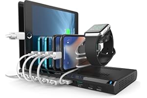 Alxum Estación Carga Rapida 10 Puertos 120W para múltiples Dispositivos, con 60W & 18W USB C PD para laptops, tabletas, teléfonos y más