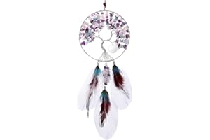 ‎CRYSTALTEARS CrystalTears 7 Chakren Lebensbaum Fensterdeko Hängend Handgefertigt Wire Wrap Trommelsteine Baum des Lebensbaum Feng Shui Deko Edelstein Traumfänger(Amethyst/Rosenquarz/Aquamarin)