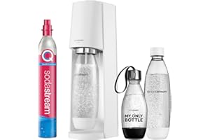 SodaStream Terra 1012813490 - Pulverizador de agua con cilindro de CO2, 2 botellas de plástico de 1 l aptas para lavavajillas y 1 botella de plástico apta para lavavajillas de 0,5 l, altura de 44 cm,