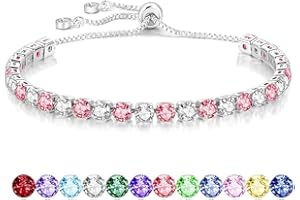 Mieoyue S925 Silver Bracelet for Women Adjustable Slider Crystal Tennis Bracelet Birthstone Jewellery Birthday Gifts