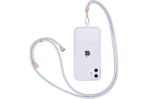 Fycyko Cordon Telephone Portable Cordon Tour de Cou Collier Laniere Réglable Sangle de Suspension Téléphone Portable Bandoulière avec Patch Compatible avec Tous Les des Smartphones - Blanc Gris