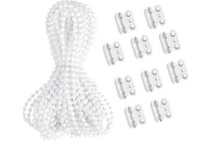 LOBVABA 10 Metros Cuerda de Cadena Vertical con Cuentas de Cortina, 10 Conectores con Bola de Clips para Persianas Enrollables y Verticales