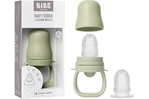 BIBS Fruchtsauger Baby ab 4 und 6 Monate - Ideal für Beikost wie Obst, Püree, Baby Brei, Gemüse - Inklusive 2 Sauger - Kompatibel mit BIBS Gefrierbehälter - BPA-Frei – Hilfe beim Zahnen - Sage