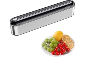 Quasziwa Derouleur Film Alimentaire - Aspect INOX, Fixation Magnétique et Murale sans Perçage, Distributeur Papier Aluminium et Film pour Organiser la Cuisine - Rouleaux 31 cm Compatibles, Argent