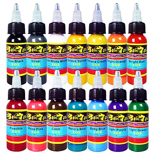 Solong Tattoo® 14 Basic Colors Tattoo Ink Set Pigment Kit 1oz (30ml) Professional Tattoo Supply for Tattoo Kit TI301-30-14