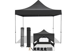 COBIZI Faltpavillon 3x3 Wasserdicht Stabil Winterfest mit Seitenwand,Pop Up Pavillon Partyzelt,Sonnenschutz Gartenpavillon,Pavillon Faltbar mit Tasche mit Rollen(3 mal 3m Schwarz)