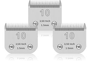 YAZIYIR Lot de 3 lames amovibles en acier inoxydable pour le toilettage de chiens animaux amovibles de 10 #, compatibles avec Oster/Heiniger/Moser, taille n° 10, longueur de coupe 1/16 de pouce 1,5 mm