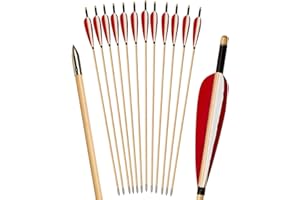 ‎HUNTINGDOOR Huntingdoor 12er Holzpfeile mit 5" Naturfedern 31 Zoll Pfeile für Bogenschießen Erwachsene Bogenpfeil in Handarbeit Pfeil für Traditionellen Bogen Recurvebogen Reiterbogen