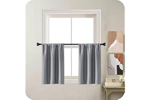 MRTREES Kitchen Waterproof Windows Curtains with Rod Pocket, Short Grey Blackout Curtains for Caravan and Cafe, 2 Panels 60x75 CM 24x30 Inch Light Grey